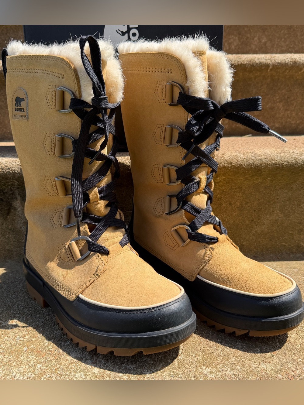 Sorel Women's Tan Suede Fur-Trim Lace-Up Winter Boots